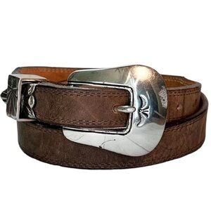 Justin Western Leather Belt Silver Etched Hearts Buckle